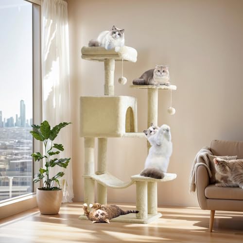 44 Inch Small Cat Tree Tower for Indoor Cats and Kittens (Beige / 44IN)