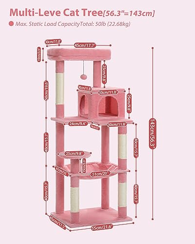 56.3" Cat Tree with Metal Hammock (Pink / 56.3in)