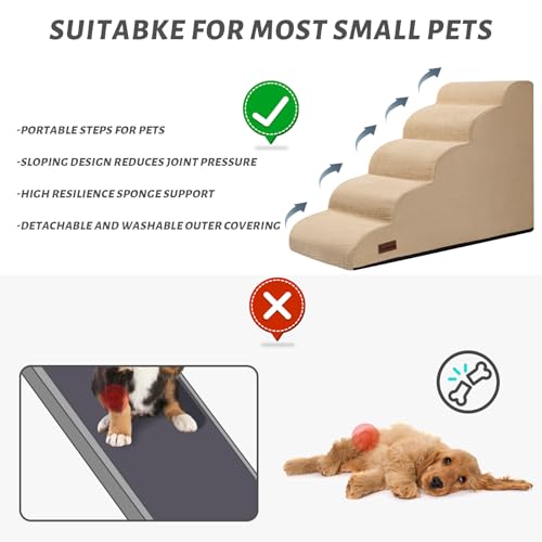 Dog Stairs for High Bed (Khaki / Standard 5-Step 22.2"H)