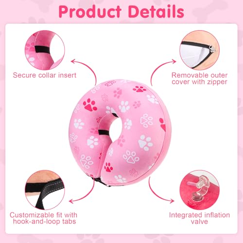 Dog Cone Collar Alternative After Surgery (Pink Paw / M(Neck:13"-16"))