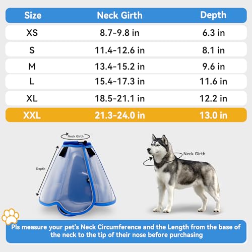 Dog Cone Collar for Large Medium Dogs (XXL (Neck: 21.3-24.0") / Blue)