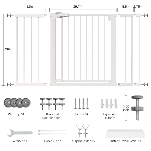 29.7 51 Inch Extra Wide Baby Gate for Stairs (White / 29.7-51"W x 28"H)
