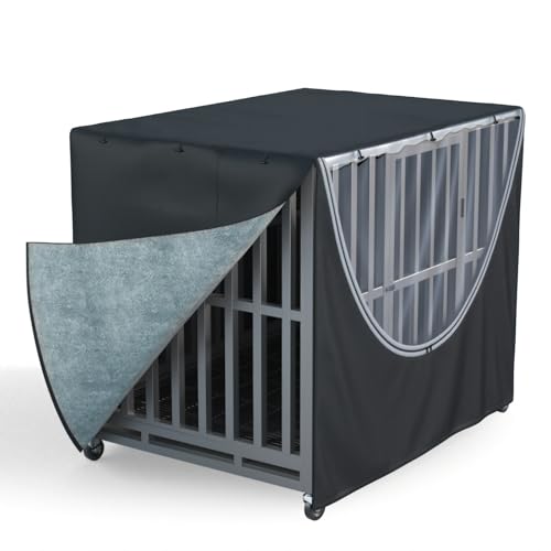 Dog Crate Cover Fits 48.5“ L x 31.5” W x 36.5" H Crates with Fleece Lining (Black（with fleece lining） / 48.5"L x 31.5"W x 36.5"H)