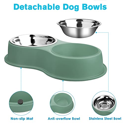 Stainless Steel Dog Bowls Double Non (Medium-18oz / 6.Green)