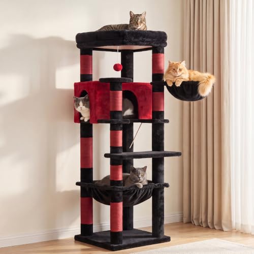 53.1" Corner Cat Tree for Large Cats (53 inch / Black and Red)