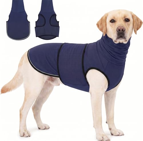Reflective & Soft Dog Anxiety Vest with Ear Wraps for Thunderstorm (Nave Blue / Large)