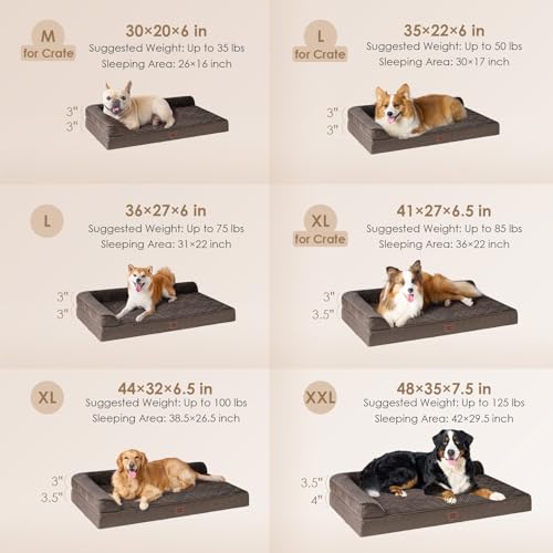Orthopedic Dog Bed Medium Size Dogs (Brown / 30.0"L x 20.0"W x 6"Th)