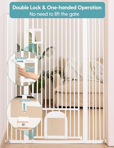 55" Extra Tall Pet Gate with Cat Door (White - P / 55" Tall, 29-43" Wide)