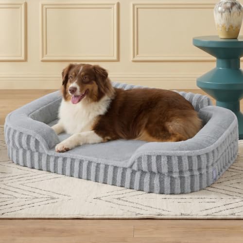 Cute Cozy High Back Orthopedic Dog Beds Large Sized Dog (35.0"l X 25.0"w X 7.0"th / Grey)