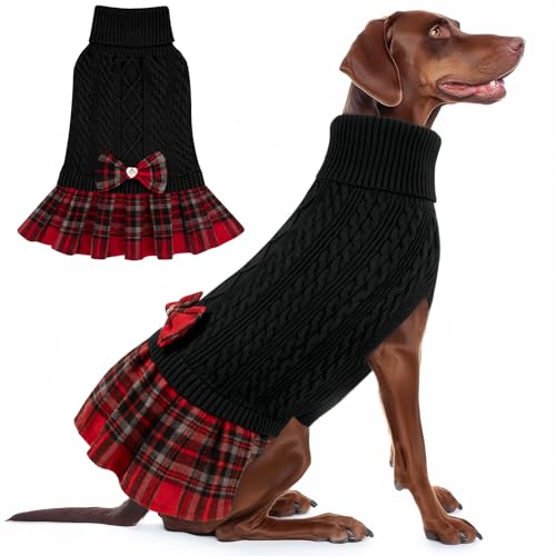 Dog Sweater Dress for Medium Large Dogs Turtleneck Thick Knit (XX-Large (40-70lbs) / 05# Black)