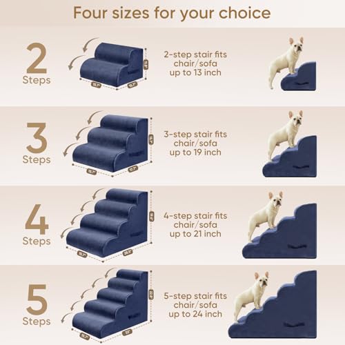 3 Step Pet Stairs for High Beds & Sofas (Blue / 3-step 15.7"H)
