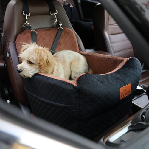 Dog Car Seat for Small Medium Dogs (Black outside Brown inside)
