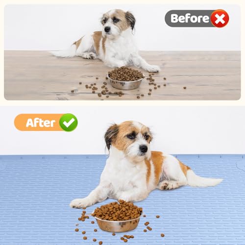 Dog Food Mat 50''x35'' Extra Large Dog Mat for Food and Water (50"L x 35"W / Blue)