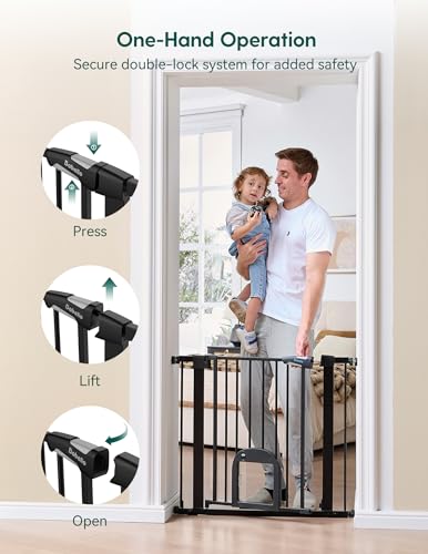 36" Tall Pet Gate with Cat Door (Black / 29-43" Wide, 36" Tall)