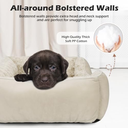 Small Dog Bed Rectangle Washable Orthopedic Soft Calming Sleeping Durable Pet Cuddler with Anti (S(20"x 19"x 6") / Cream)