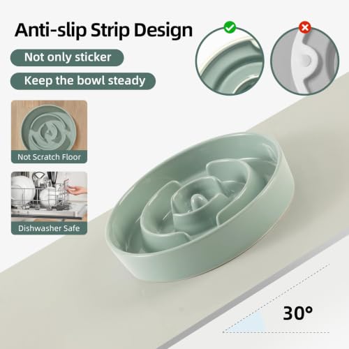Ceramic Slow Feeder Dog Bowls (Light Green)