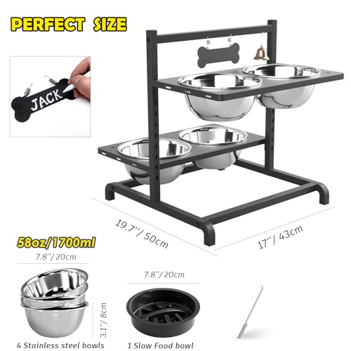 Elevated Dog Bowl Stand with 4 Stainless Steel Bowls (Black - 4 Bowl Stand & Slow Feeder / Large Dogs)