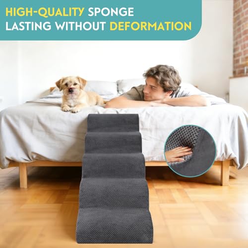 Dog Stairs for Small Dogs (Grey / 5-Step (H: 22.8IN))