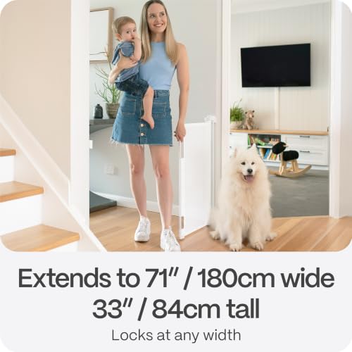 Retractable Baby Gate (White / 33" Tall x 71" Wide)