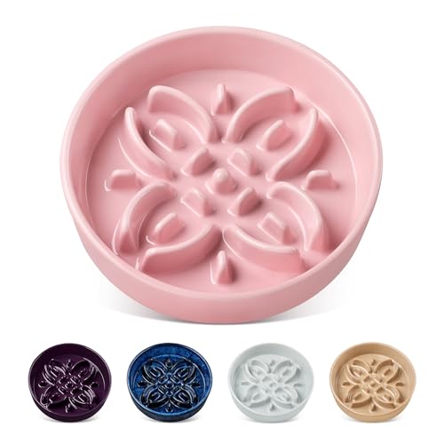 Ceramic Slow Feeder Dog Bowls (S-0.6 Cups / Pink)