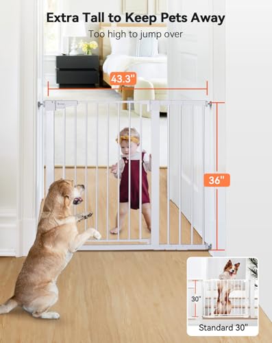36" Extra Tall Baby Gate for Stairs (36"Tall 43.3"Wide / White)