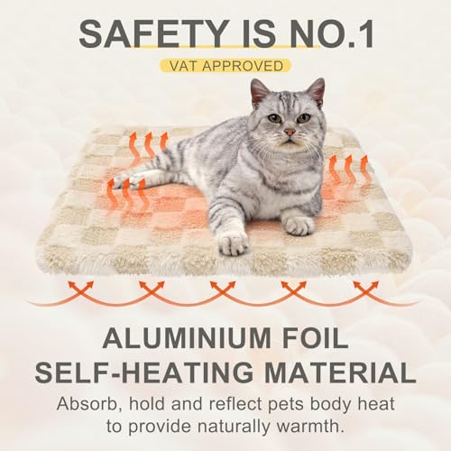 Self Warming Cat Bed (Beige_Furry / 20"L x 16"W x 0.7"Th)