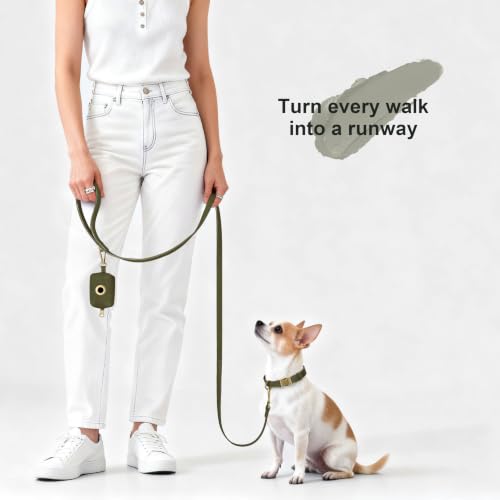 PU Leather Dog Leash for Small Dogs (Dark Green / 5/8''x 5FT)