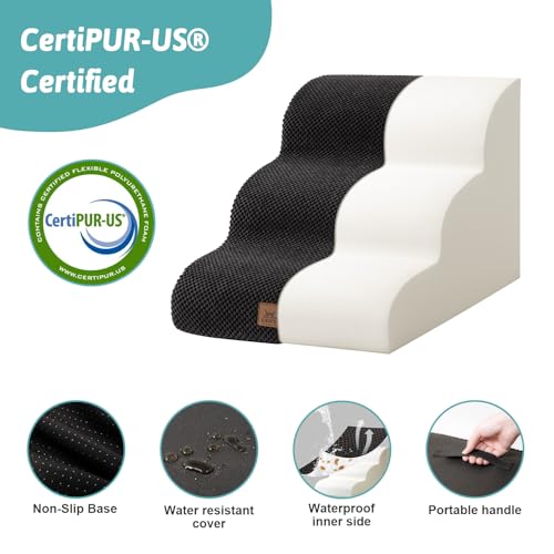 Wide Dog Stairs for Small Dog 15.7" H (Black / Wide:17.7"x22.4"x15.7")