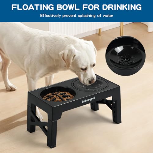 3-in-1 Elevated Slow Feeder Dog Bowls for Food and Water, 5 Heights Adjustable Raised Dog Bowls, Non-Slip, No Spill, for Small Medium Large Dogs and Cats(Black) (3Pcs-Black)