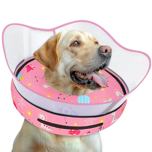 Elevated Inflatable Dog Cone Collar to Stop Licking (Pink / XL(Neck 14"-18"))
