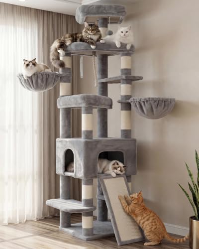 Cat Tree 82.7″ Extra Tall Cat Tower for Large Cats Adult HCT063W (82.7 inch / Light Gray)