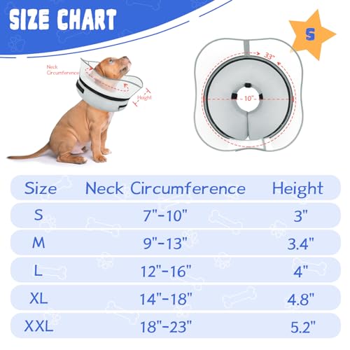 Elevated Inflatable Dog Cone Collar Alternative After Surgery (Solid Grey / S(Neck 7"-9.5"))