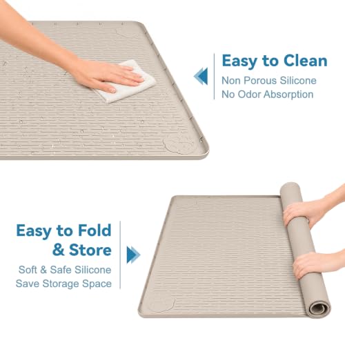 Silicone Dog Pee Pad Holder 40" x 28" Potty Training Tray (40"x28" / Kahki)
