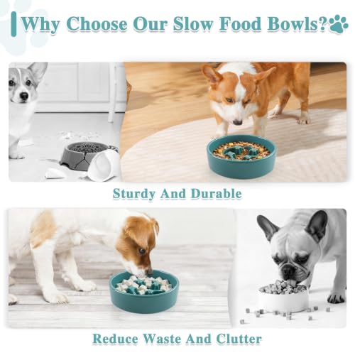 Ceramic Slow Feeder Dog Bowls (Deep Green-M)