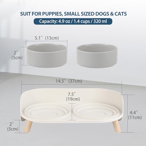 Raised Cat Food and Water Bowl Set (Grey / Small)