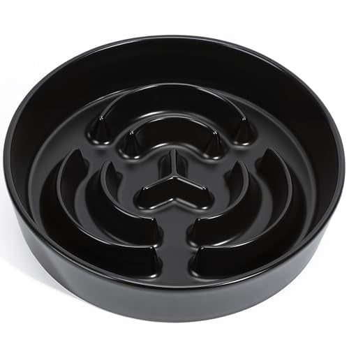 Ceramic Slow Feeder Dog Bowls 0.6 Cups for Small Fast Eaters (Black / S - 0.6 Cups)