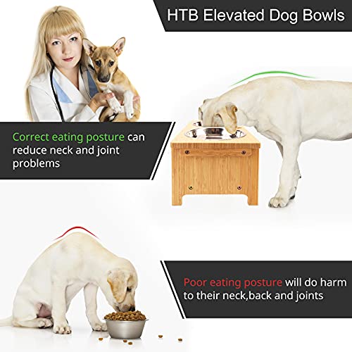 Elevated Dog Bowl Stand with 2 Stainless Steel Bowls (medium-7"tall,29 Oz bowl / Bamboo)