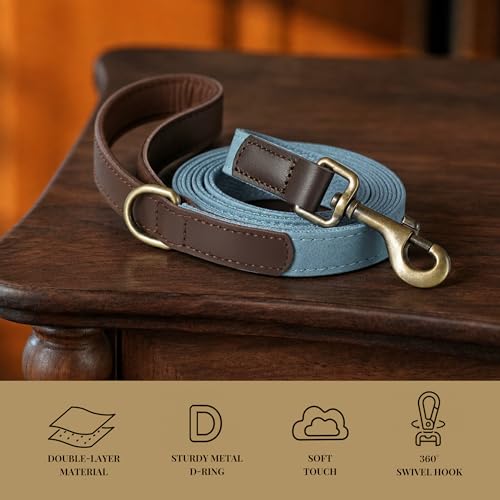 PU Leather Dog Leash for Medium Dogs (Denim Blue / 3/4''x 5FT)