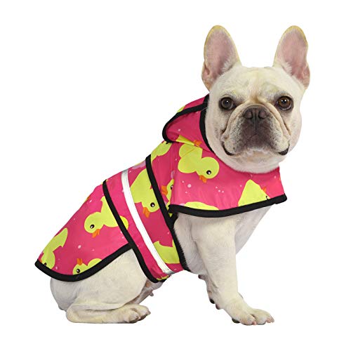 Dog Raincoat with Hood & Leash Hole S (Medium / Ducks Pink)