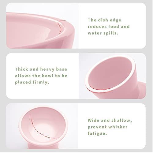 2 Pack Elevated Ceramic Cat Bowls Extra Wide for Food & Water (Pink)
