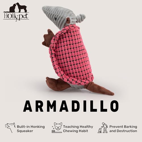 Armadillo Squeaky Dog Toys for Medium Large Dogs (10 IN / Bright Pink)