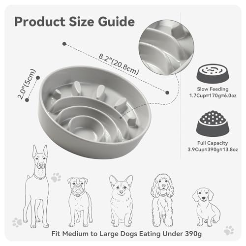 Ceramic Slow Feeder Dog Bowl (Grey / Medium without Stand)