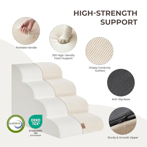 Dog Stairs for Small Dogs 18” H (Beige / 24"D x 15"W x 18"H)