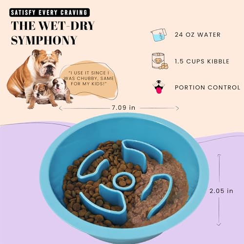 Slow Feeder Dog Bowls for Medium Breeds Fits Raised Feeding Station (Slow Feeder Blue / 1.5 Cup - Fit 6.4-6.7'' Feeder Holes)