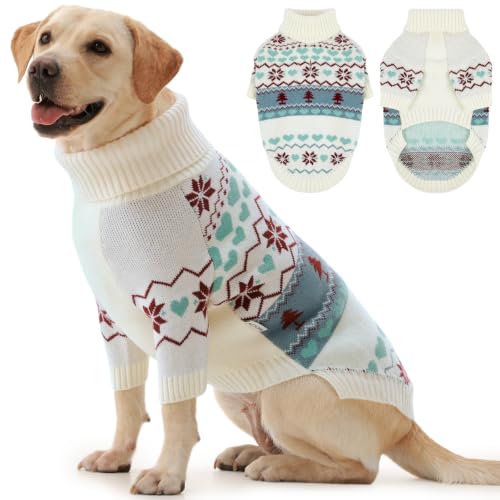 XXL Dog Sweater for Large Dogs Christmas (Nordic Hearts-Ivory / XX-Large)