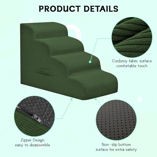3 Step Dog Stairs Pet Ramp for High Beds (Green / 3-Step 16"H)
