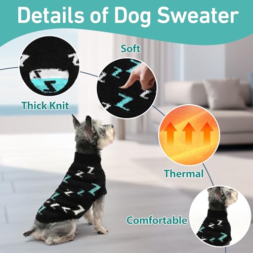 Dog Sweaters for Small Dogs Boy Girl Puppy Pullover Sweater Cold Weather Cable Knitwear Thick Warm Outfits for Chihuahua Bulldog Dachshund Pug Yorkie (black / X-Small)