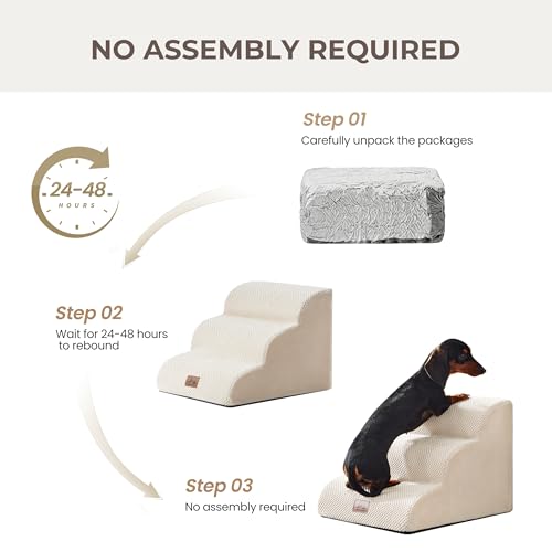 Dog Stairs for Small Dogs 13.5” H (Beige / 18"D x 15"W x 13.5"H)