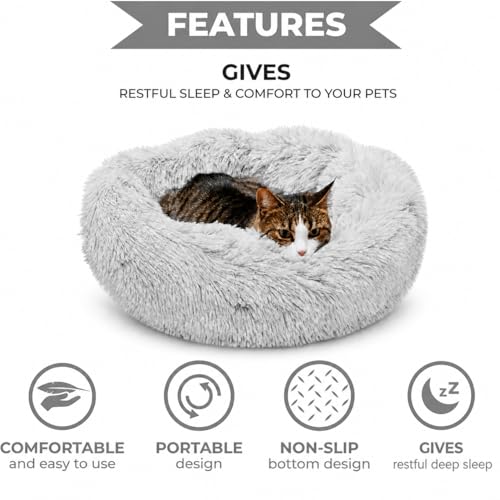 Cat Beds for Indoor Cats & Small Dog (Light-Grey / 23.00" x 23.00" x 7.00")