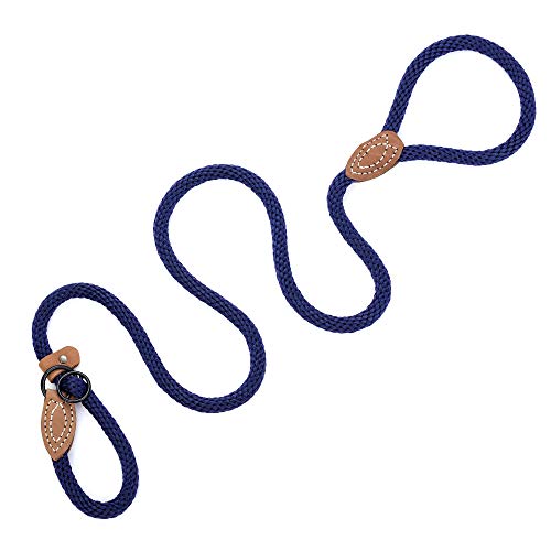 Heavy Duty Slip Lead No Pull Leash w Leather (Navy / 5 Feet)